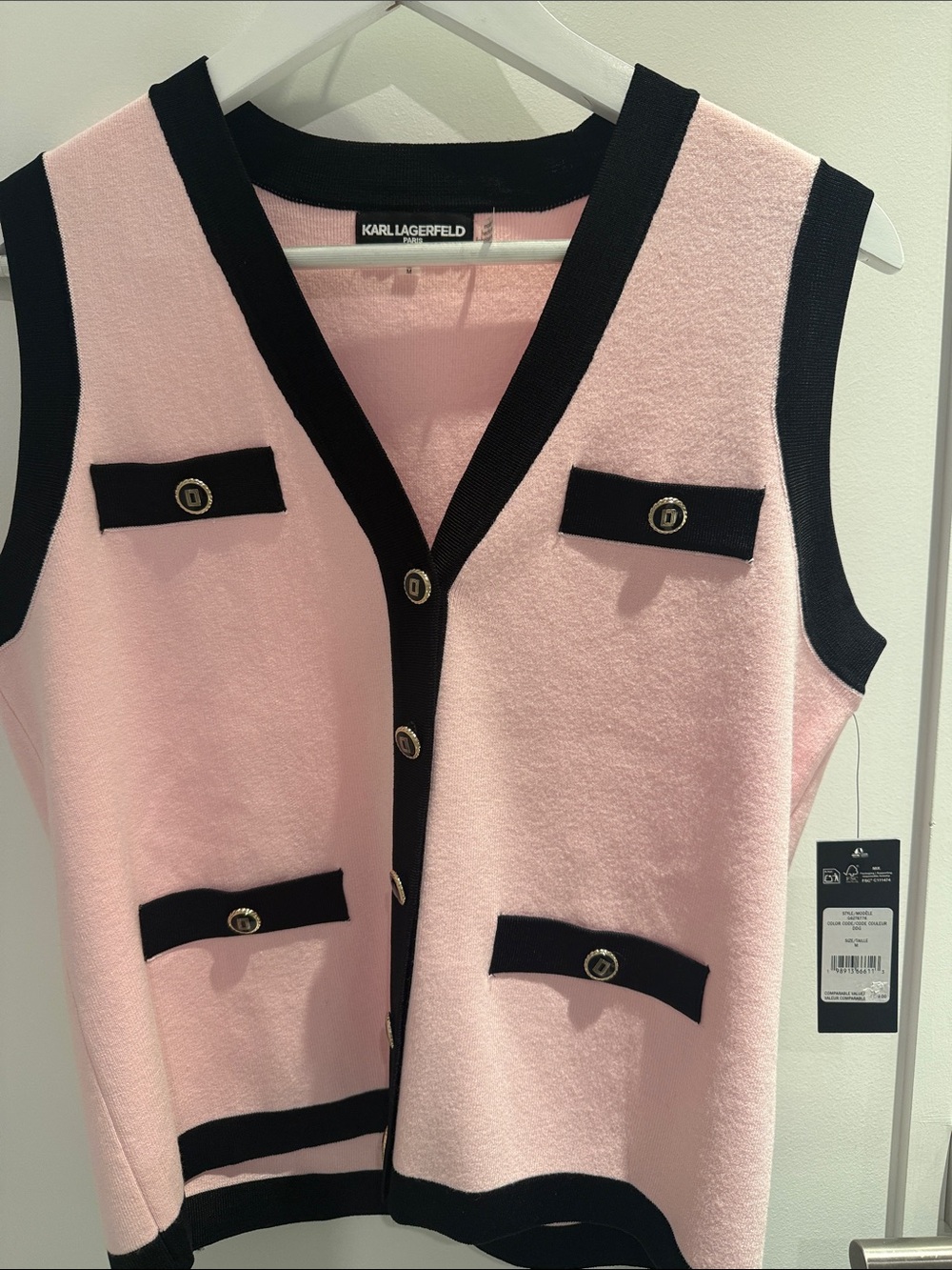 Karl Lagerfeld Pink and Black Button-Front Knit Vest
